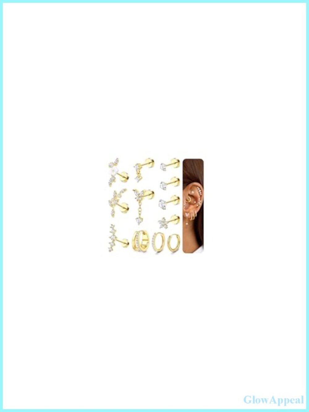 Hypoallergenic Cartilage Earrings Flat Back Studs Hoop Set 316L Surgical Steel